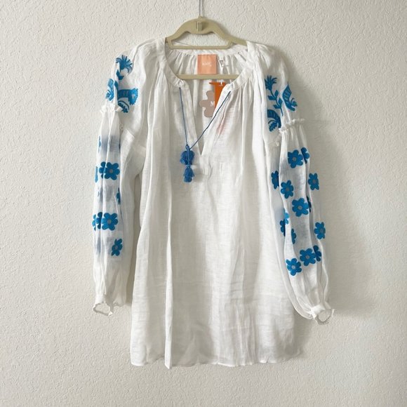 White and Blue Embroidered Dress - Picture 1 of 3